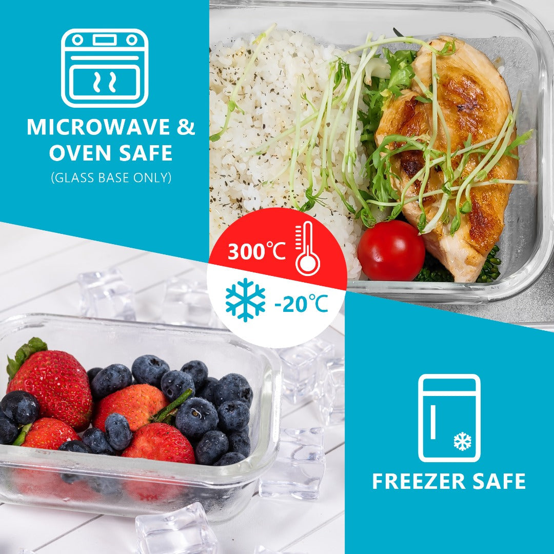 Glass Food Storage Containers In 2 Sizes - 1050ml and 370ml - 10 Pack