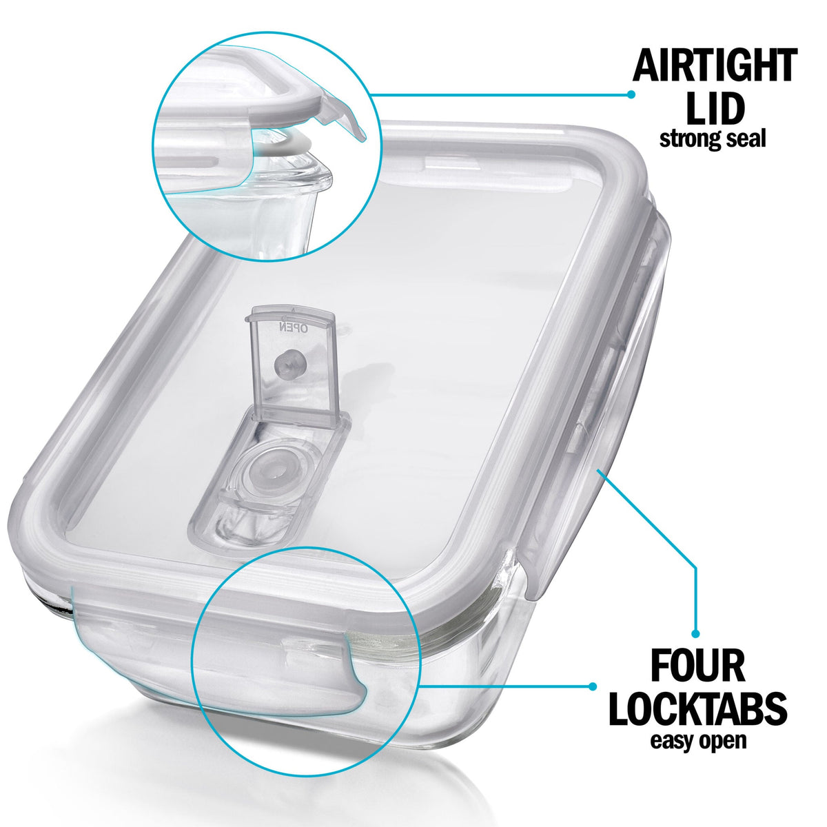 1-Compartment Glass Containers with Steam Vent Lids - 840ml - 5 PACK + 1 extra lid