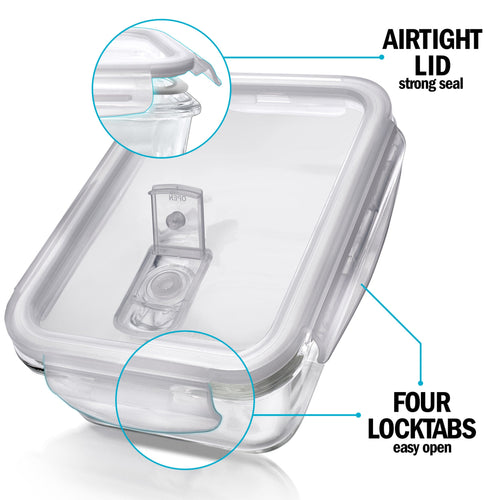1-Compartment Glass Containers with Steam Vent Lids - 840ml - 5 PACK + 1 extra lid