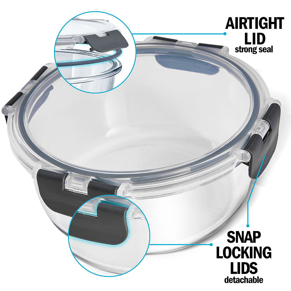 Glass Stackable Round Containers - 950ml, 650ml & 400ml - 3 PACK
