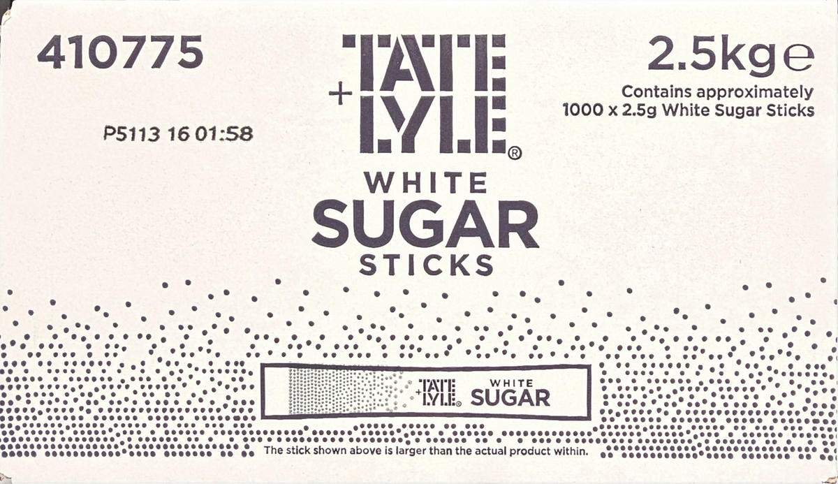 Tate & Lyle White Sugar Sticks – 1000 Sachets (2.5g Each) – 2.5kg Box