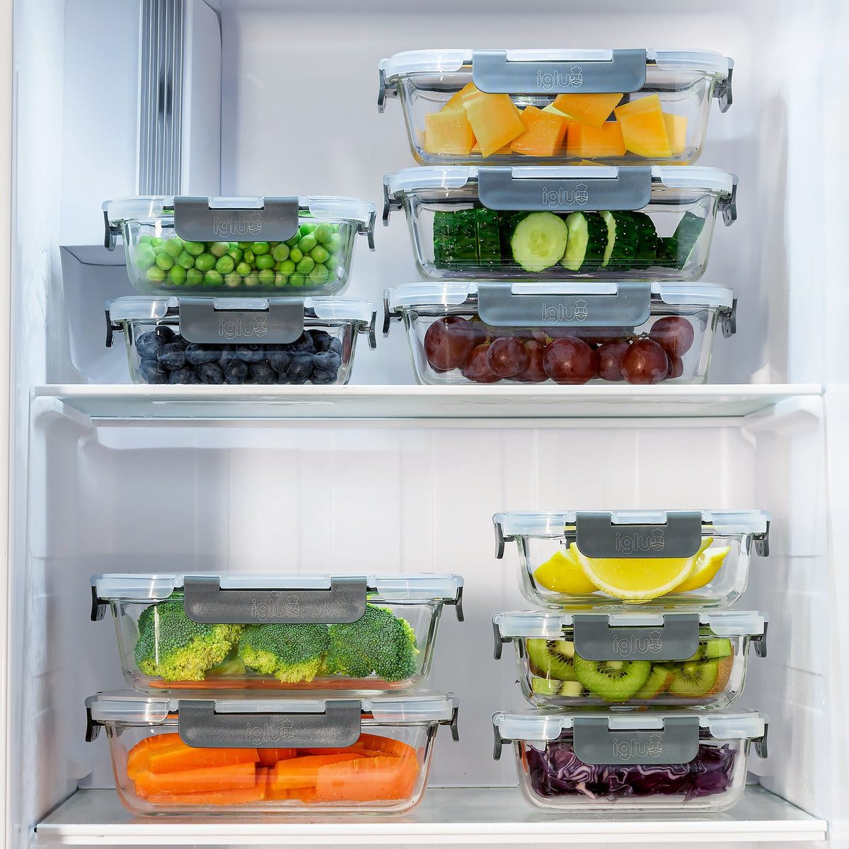 Glass Food Storage Containers In 2 Sizes - 1050ml and 370ml - 10 Pack