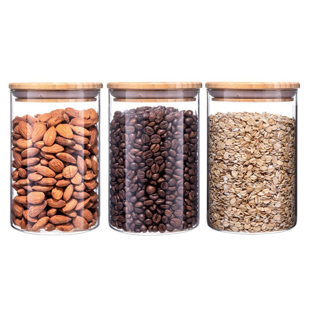 Glass Food Storage Jars with Bamboo Lids - 900 ml -  3 PACK