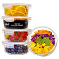 Round Glass Containers with Steam Vent Lid - 950ml - 5 PACK + 1 extra lid
