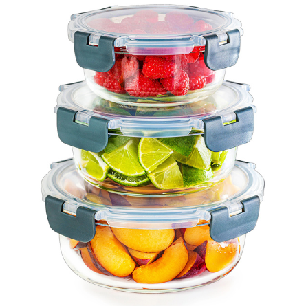 Glass Stackable Round Containers - 950ml, 650ml & 400ml - 3 PACK