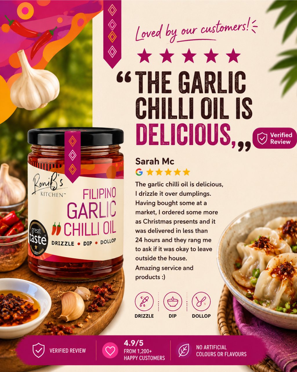 Filipino Garlic Chilli Paste with Scotch Bonnets | Great British Food Awards Gold Winner | 190ml