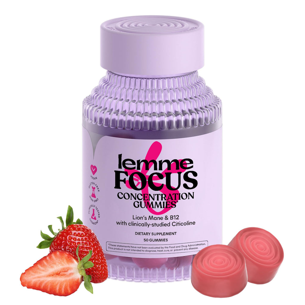 Lemme Focus Gummies – Cognizin, Lion’s Mane & B12 for Focus (50ct, Strawberry)
