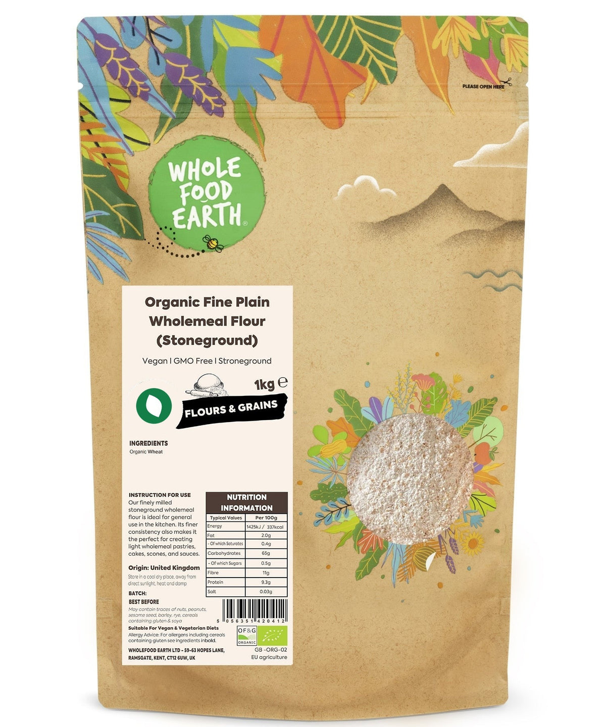 Organic Fine Plain Wholemeal Flour (Stoneground)
