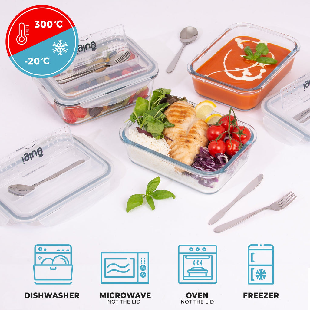 Glass Containers with Cutlery Lid - 1050 ml - 3 PACK