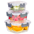 Glass Stackable Square Containers - 800ml, 520ml & 320ml - 3 PACK