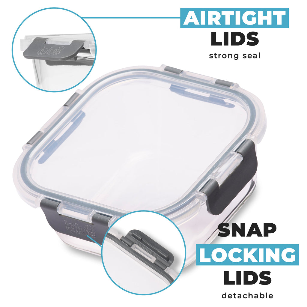 Glass Stackable Square Containers - 800ml, 520ml & 320ml - 3 PACK