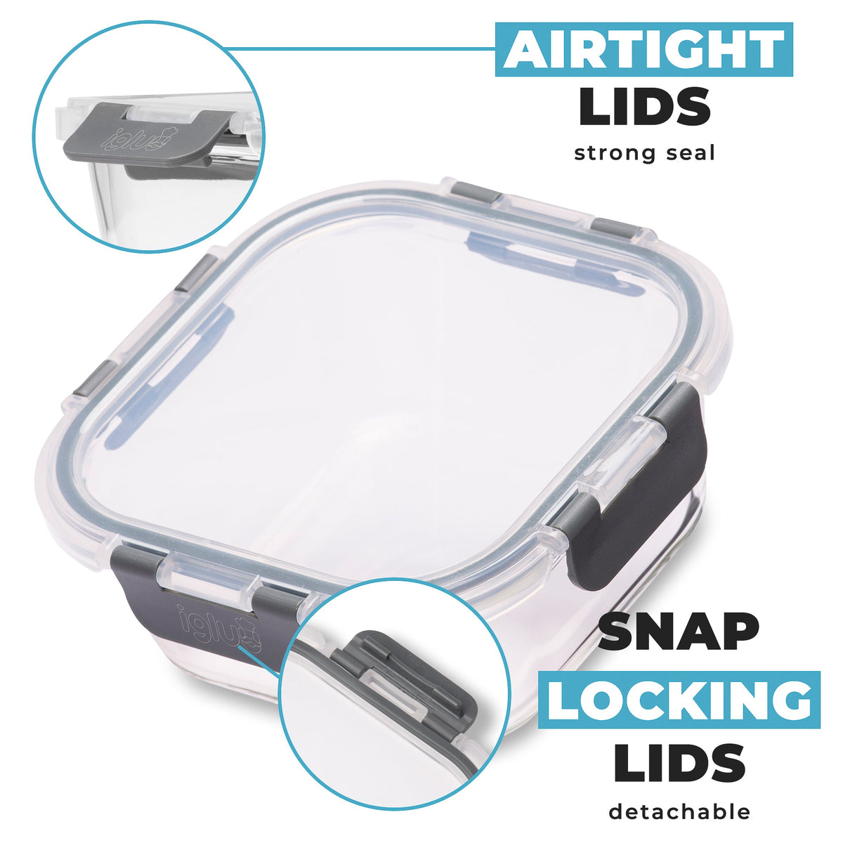 Glass Stackable Square Containers - 800ml, 520ml & 320ml - 3 PACK
