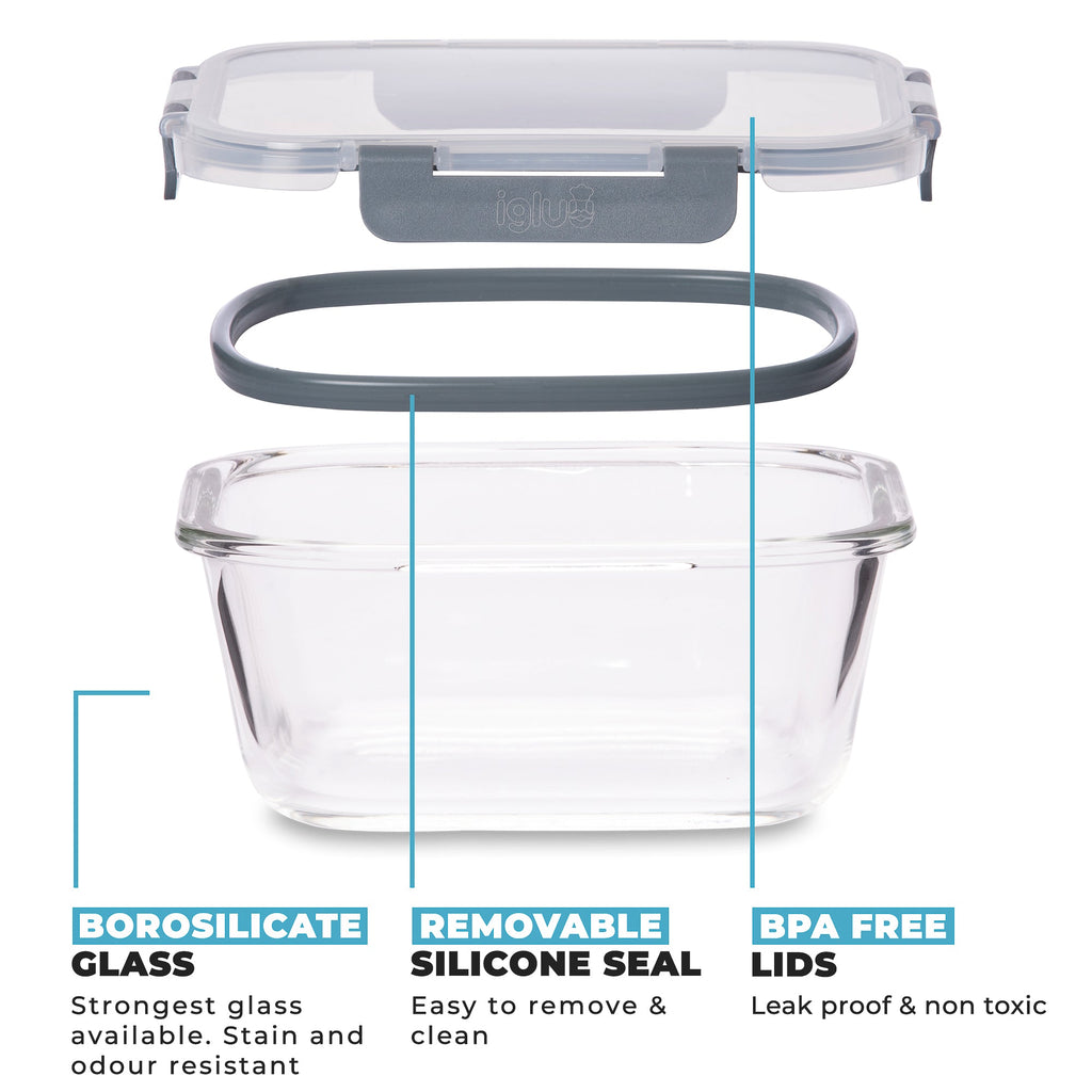 Glass Stackable Square Containers - 800ml, 520ml & 320ml - 3 PACK