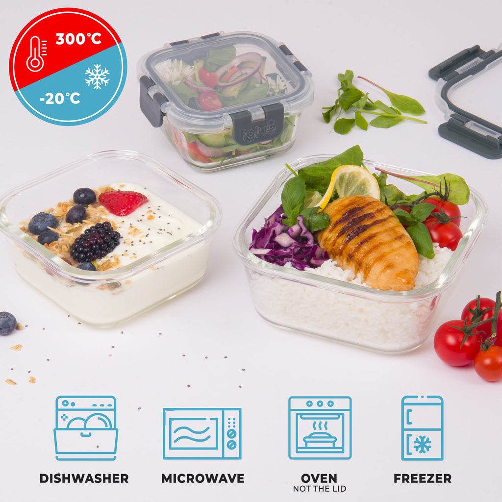 Glass Stackable Square Containers - 800ml, 520ml & 320ml - 3 PACK
