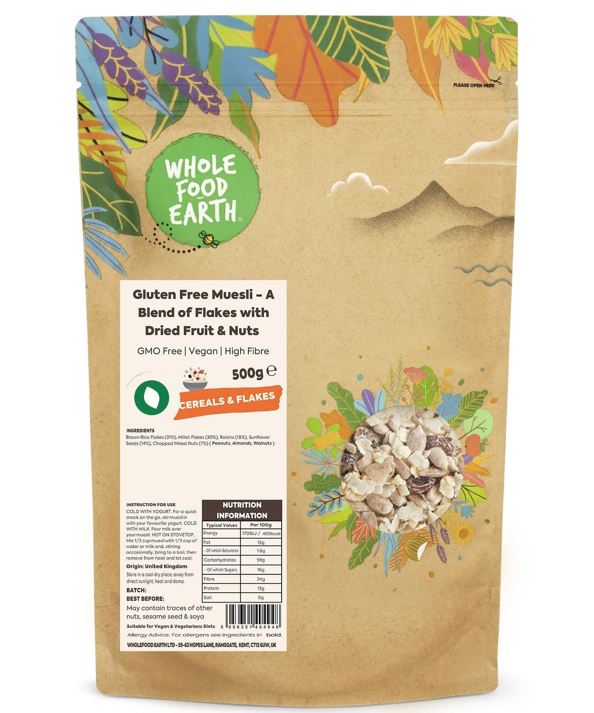Organic Gluten Free Muesli - A Blend of Flakes with Dried Fruit & Nuts